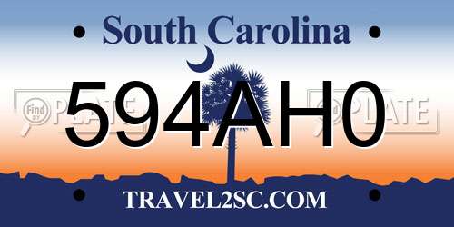 594AH0 South Carolina License Plate
