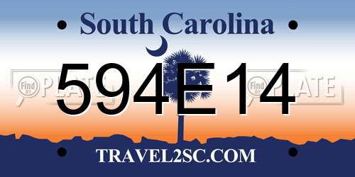 594E14 South Carolina License Plate