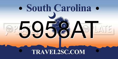5958AT South Carolina License Plate