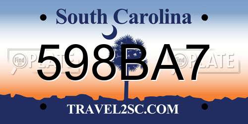 598BA7 South Carolina License Plate