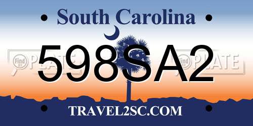 598SA2 South Carolina License Plate