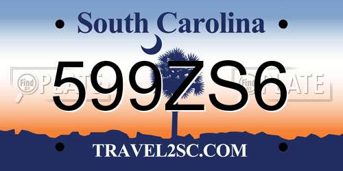 599ZS6 South Carolina License Plate