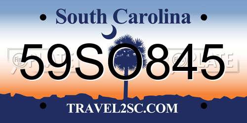 59SO845 South Carolina License Plate