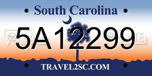 5A12299 South Carolina License Plate