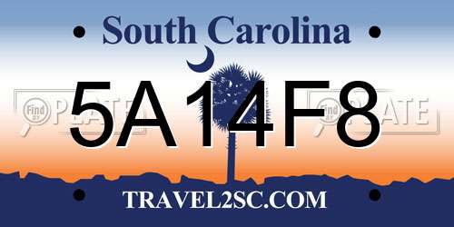5A14F8 South Carolina License Plate