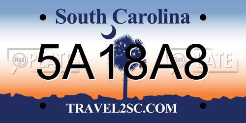 5A18A8 South Carolina License Plate