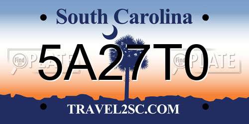 5A27T0 South Carolina License Plate
