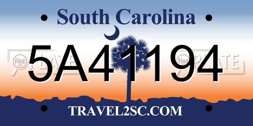5A41194 South Carolina License Plate