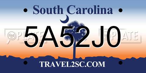 5A52J0 South Carolina License Plate