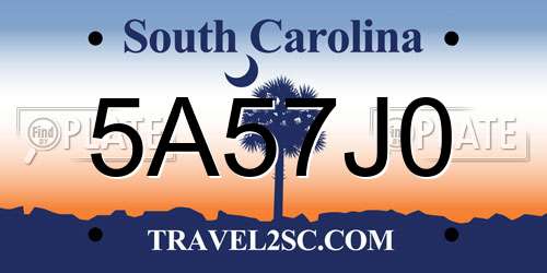 5A57J0 South Carolina License Plate