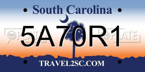 5A70R1 South Carolina License Plate