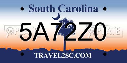 5A72Z0 South Carolina License Plate