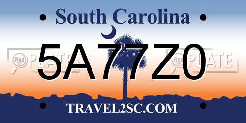 5A77Z0 South Carolina License Plate