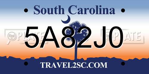 5A82J0 South Carolina License Plate