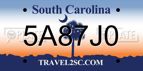 5A87J0 South Carolina License Plate