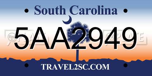 5AA2949 South Carolina License Plate