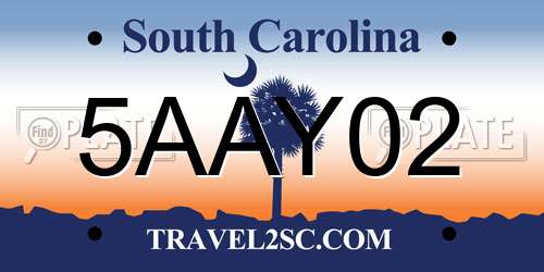 5AAY02 South Carolina License Plate