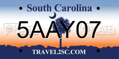 5AAY07 South Carolina License Plate