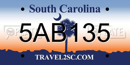5AB135 South Carolina License Plate