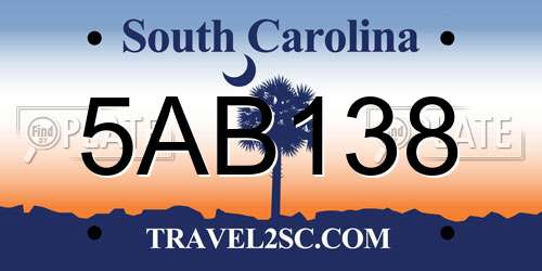 5AB138 South Carolina License Plate