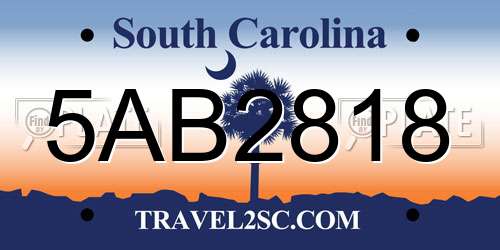 5AB2818 South Carolina License Plate