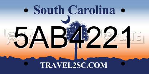 5AB4221 South Carolina License Plate