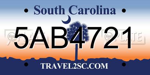 5AB4721 South Carolina License Plate