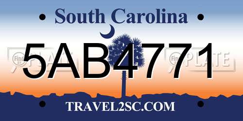 5AB4771 South Carolina License Plate