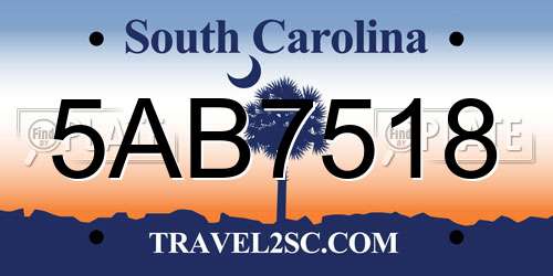 5AB7518 South Carolina License Plate