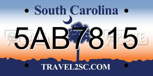 5AB7815 South Carolina License Plate