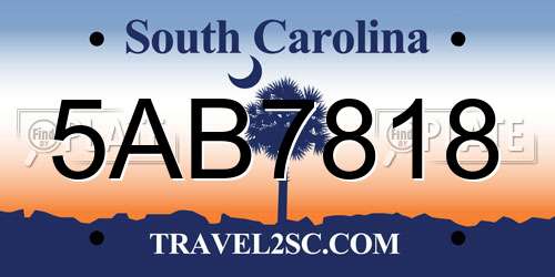 5AB7818 South Carolina License Plate