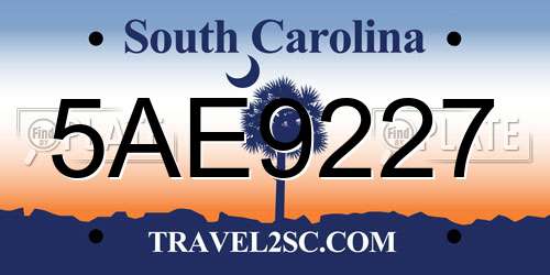 5AE9227 South Carolina License Plate