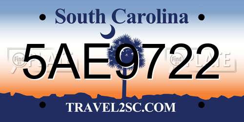 5AE9722 South Carolina License Plate