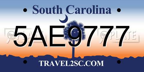 5AE9777 South Carolina License Plate