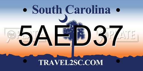 5AED37 South Carolina License Plate