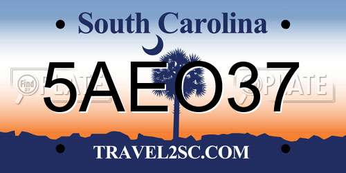 5AEO37 South Carolina License Plate