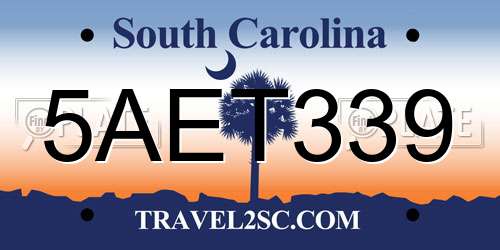 5AET339 South Carolina License Plate