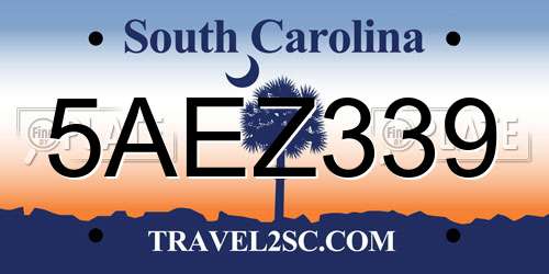 5AEZ339 South Carolina License Plate
