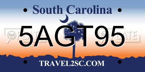 5AGT95 South Carolina License Plate