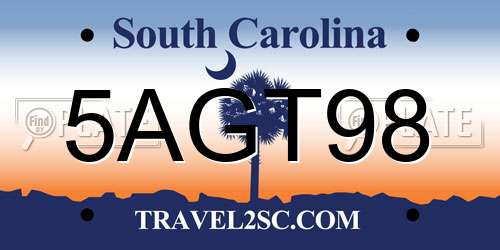 5AGT98 South Carolina License Plate