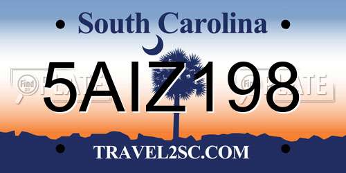 5AIZ198 South Carolina License Plate