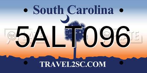 5ALT096 South Carolina License Plate