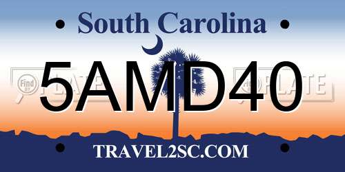 5AMD40 South Carolina License Plate