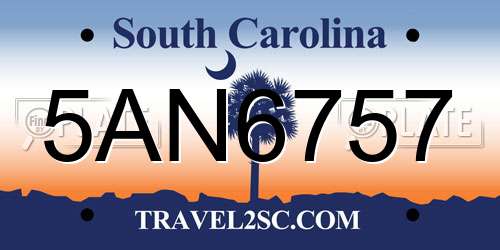 5AN6757 South Carolina License Plate