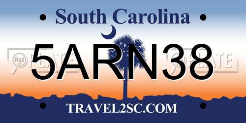 5ARN38 South Carolina License Plate