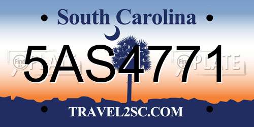 5AS4771 South Carolina License Plate