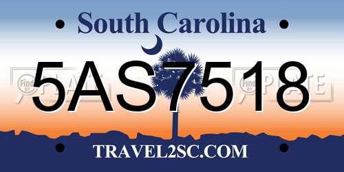 5AS7518 South Carolina License Plate