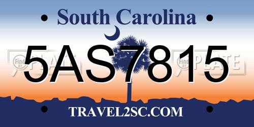 5AS7815 South Carolina License Plate