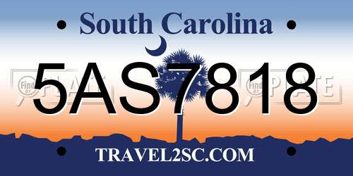 5AS7818 South Carolina License Plate