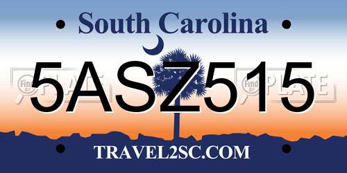 5ASZ515 South Carolina License Plate
